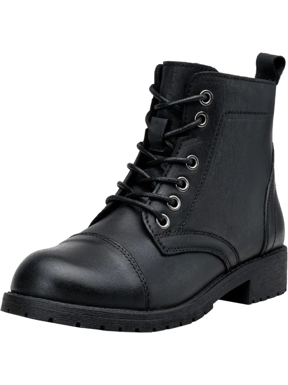 Stylish Lace-Up Combat Ankle Boots with Cap Toe & Low Block Heel for Women